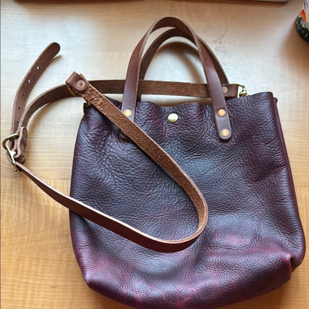 KMM & CO Red Leather Tote Bag with Adjustable Strap